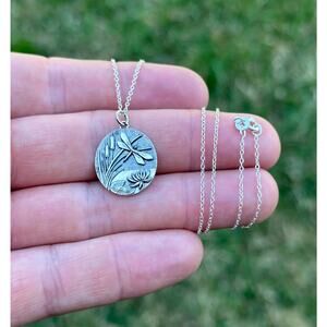 Sterling Silver Pond with Cattails and Dragonfly Necklace